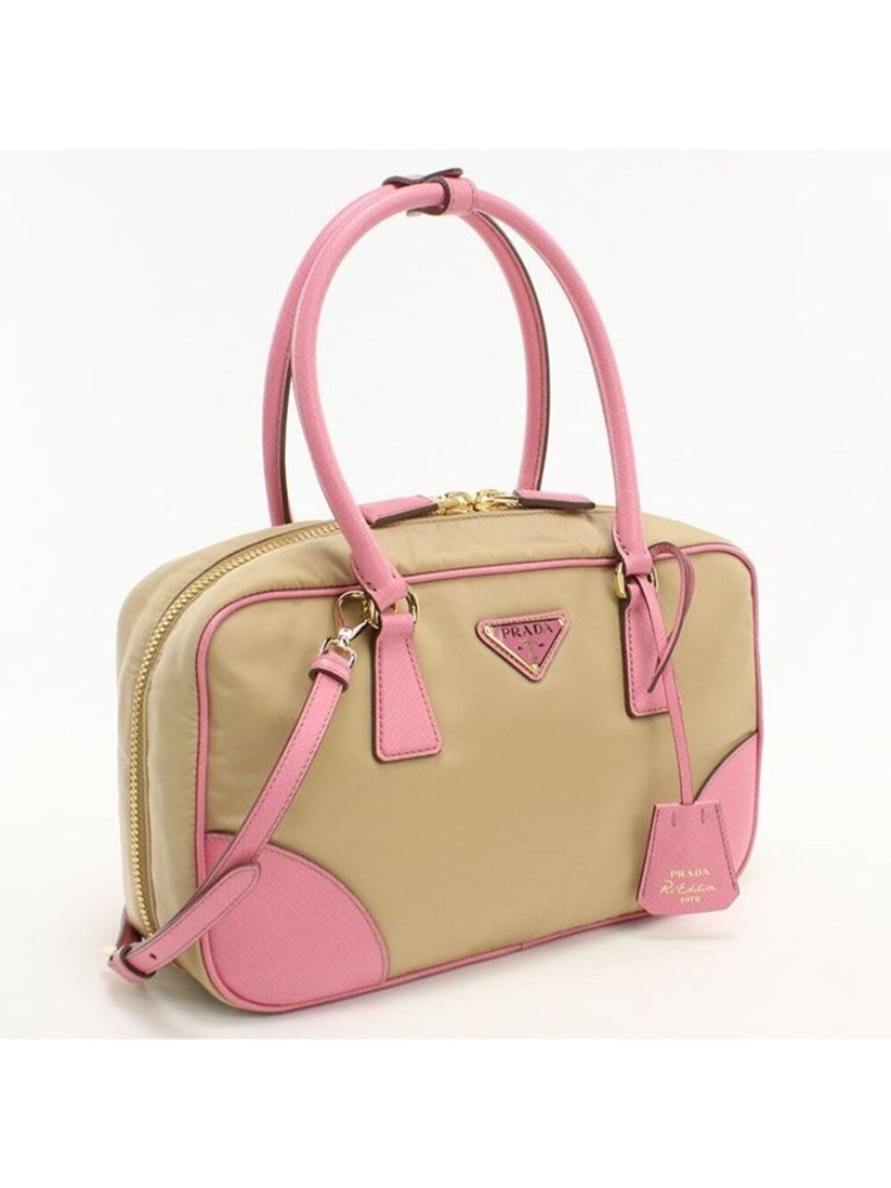 Prada 2-Way Mini Boston Nylon Leather Handbag
